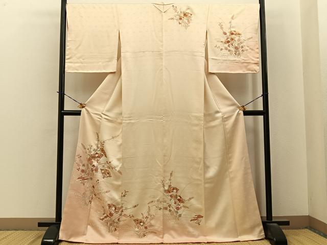 平和屋着物●訪問着 駒刺繍 流水扇面花文 暈し染め 金彩 正絹 逸品 未使用 BAAY6184hj