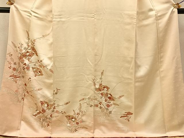 平和屋着物●訪問着 駒刺繍 流水扇面花文 暈し染め 金彩 正絹 逸品 未使用 BAAY6184hj