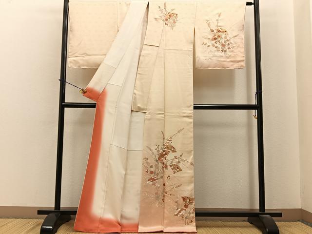 平和屋着物●訪問着 駒刺繍 流水扇面花文 暈し染め 金彩 正絹 逸品 未使用 BAAY6184hj