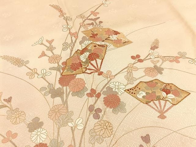平和屋着物●訪問着 駒刺繍 流水扇面花文 暈し染め 金彩 正絹 逸品 未使用 BAAY6184hj
