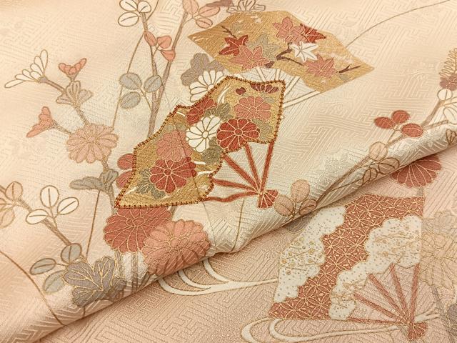 平和屋着物●訪問着 駒刺繍 流水扇面花文 暈し染め 金彩 正絹 逸品 未使用 BAAY6184hj