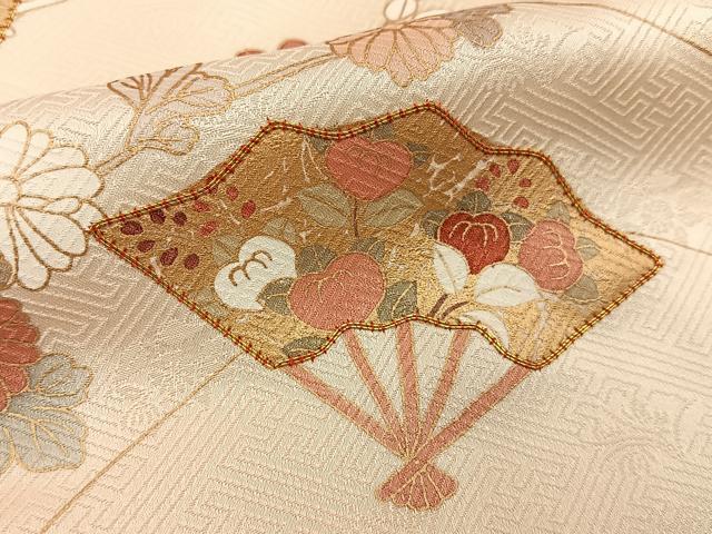 平和屋着物●訪問着 駒刺繍 流水扇面花文 暈し染め 金彩 正絹 逸品 未使用 BAAY6184hj