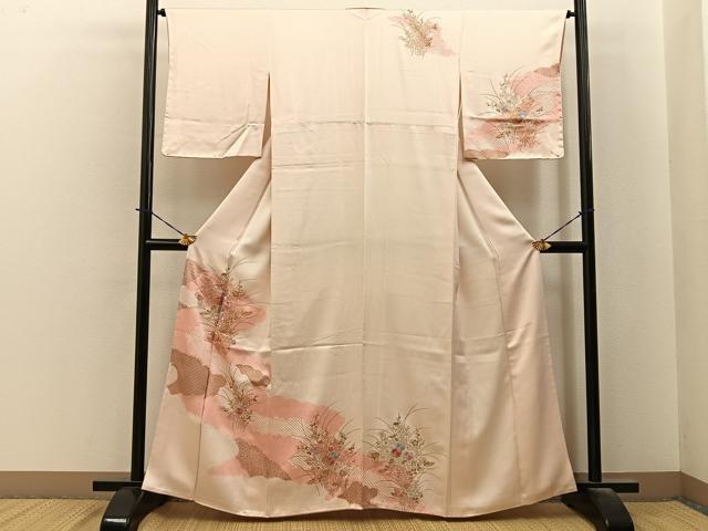 平和屋着物●訪問着 絞り 刺繍 雲重ね菊花文 金彩 正絹 逸品 未使用 BAAY6189hj