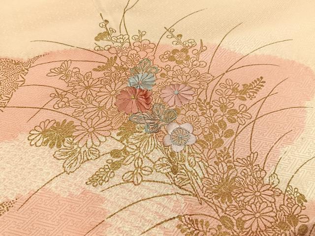平和屋着物●訪問着 絞り 刺繍 雲重ね菊花文 金彩 正絹 逸品 未使用 BAAY6189hj