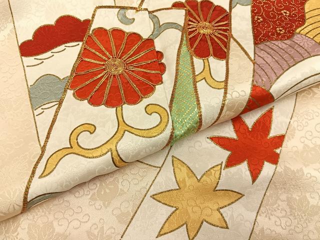 平和屋着物■豪華振袖 駒刺繍 熨斗草花文 金彩 正絹 逸品 BAAY6199hj