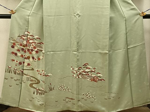 平和屋着物■訪問着 流水風景花文 金彩 三越扱い 正絹 逸品 BAAY6201hj