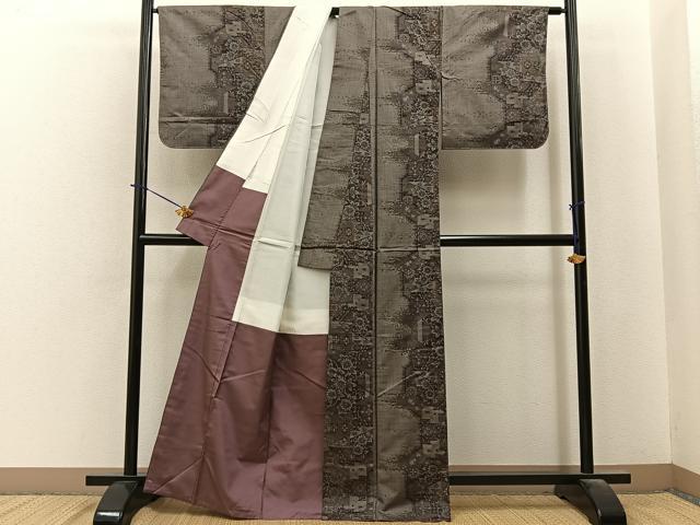 平和屋着物■上質な紬 菊唐草文 正絹 逸品 未使用 BAAY6217hj