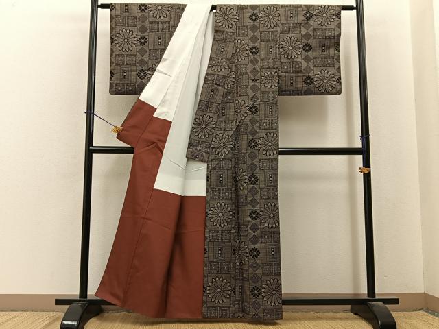 平和屋着物●本場大島紬 7マルキ 菊吉祥文 正絹 逸品 BAAY6223hj