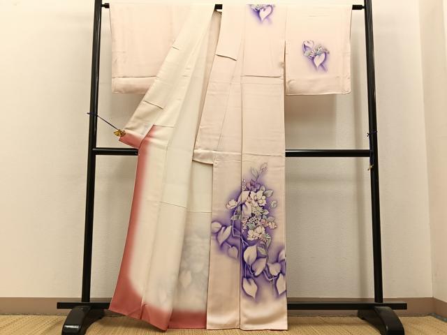 平和屋着物■訪問着 手描き 草花文 暈し染め 正絹 逸品 BAAY6226hj