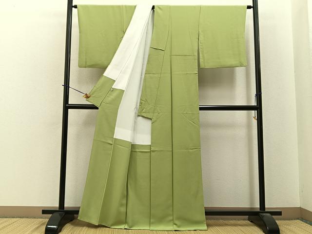 平和屋着物●上質な色無地 抹茶色 大丸扱い 正絹 逸品 BAAY6235hj