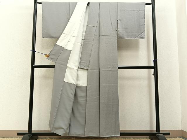 平和屋着物■上質な色無地 菱地紋 薄鈍色 正絹 逸品 BAAY6237hj
