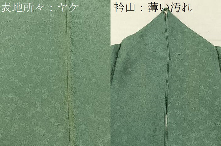 平和屋着物■上質な色無地 吉祥地紋 老竹色 正絹 逸品 BAAY6243hj
