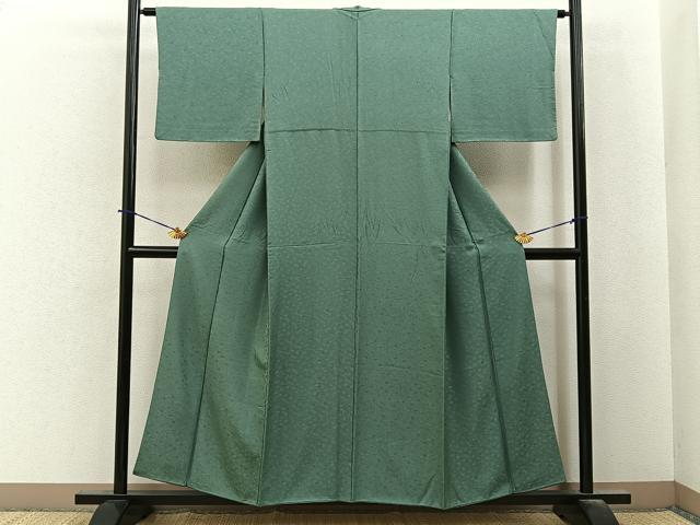 平和屋着物■上質な色無地 吉祥地紋 老竹色 正絹 逸品 BAAY6243hj