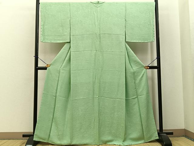 平和屋着物●上質な色無地 風景花地紋 若葉色 さが美扱い 正絹 逸品 未使用 BAAY6249hj