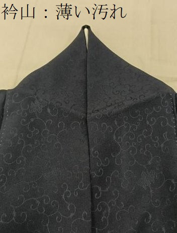 平和屋着物■上質な色無地 桐唐草地紋 藍鉄色 正絹 逸品 BAAY6254hj