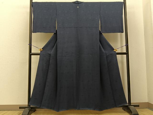 平和屋着物■上質な色無地 桐唐草地紋 藍鉄色 正絹 逸品 BAAY6254hj