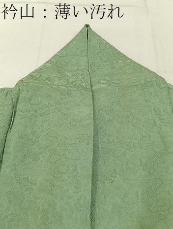 平和屋着物■上質な色無地 辻が花地紋 山葵色 正絹 逸品 BAAY6259hj