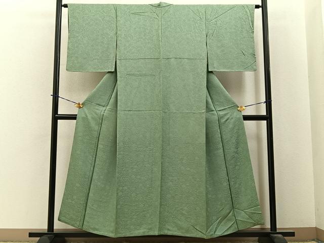 平和屋着物■上質な色無地 辻が花地紋 山葵色 正絹 逸品 BAAY6259hj