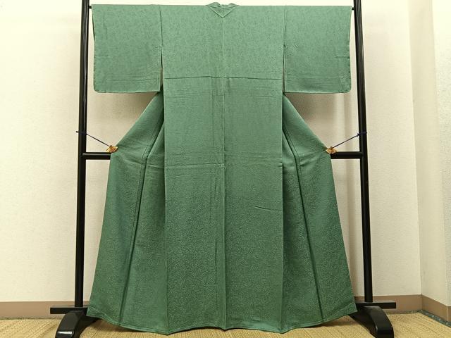 平和屋着物●上質な色無地 南天地紋 柳染色 正絹 逸品 未使用 BAAY6261hj