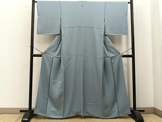平和屋着物●上質な色無地 作家物 鱗地紋 灰青色 正絹 逸品 未使用 BAAY6263hj