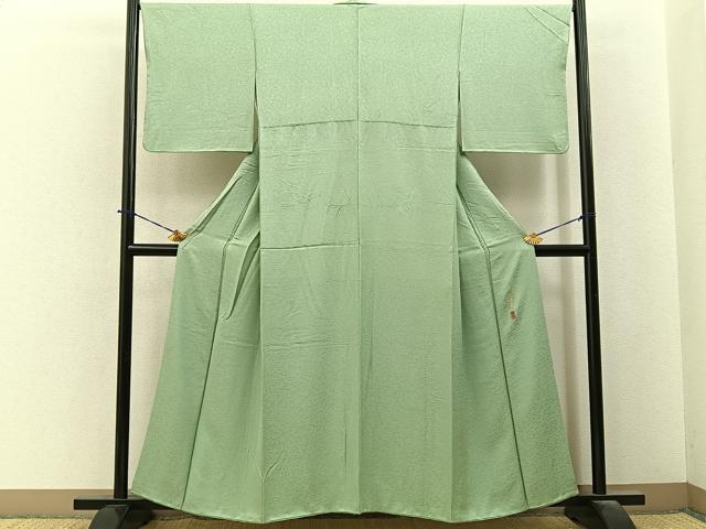 平和屋着物■本草木染作家 瑞寶 色無地 草花地紋 若芽色 正絹 逸品 BAAY6265hj