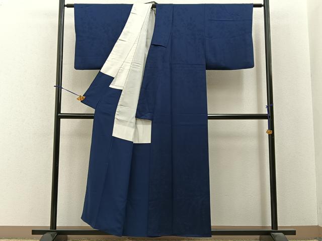 平和屋着物■上質な色無地 草花地紋 藍鉄色 正絹 逸品 BAAY6277hj