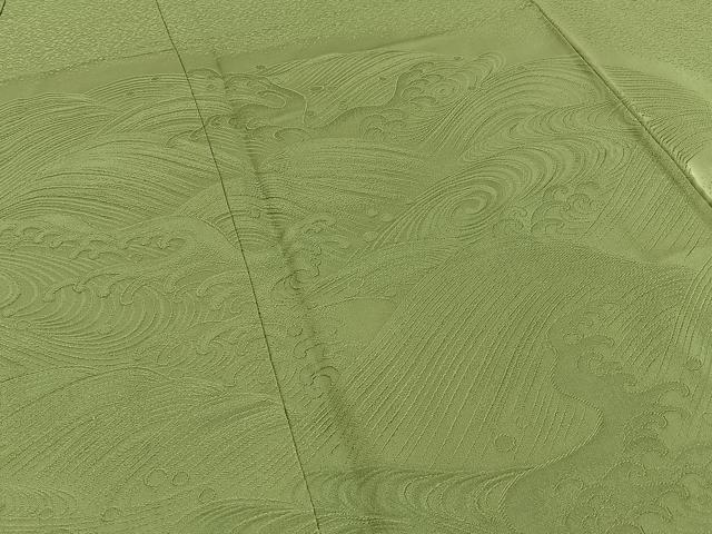平和屋着物■無地絵羽訪問着 立波地紋 黄海松茶色 正絹 逸品 BAAY6284hj