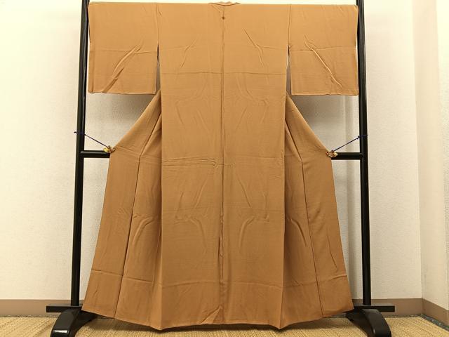 平和屋着物■上質な色無地 黃唐茶色 正絹 逸品 BAAY6285hj