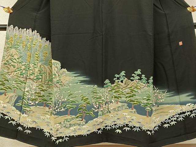 平和屋着物●本加賀友禅作家 堀哲也 黒留袖 松竹梅風景文 暈し染め 正絹 逸品 BAAY6288hj