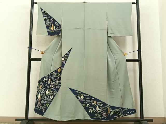 平和屋着物■訪問着 型染め 風景文 金彩 正絹 逸品 BAAY6292hj