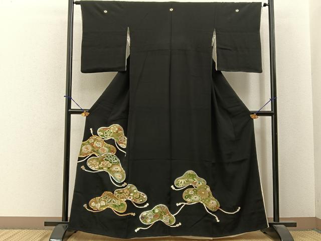 平和屋着物■豪華黒留袖 駒刺繍 松花文 金銀彩 高島屋扱い 正絹 逸品 BAAY6297hj