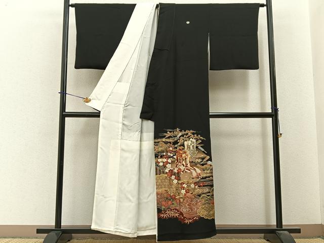 平和屋着物■豪華黒留袖 作家物 駒刺繍 松竹梅 御所車花文 金銀彩 正絹 逸品 BAAY6302hj