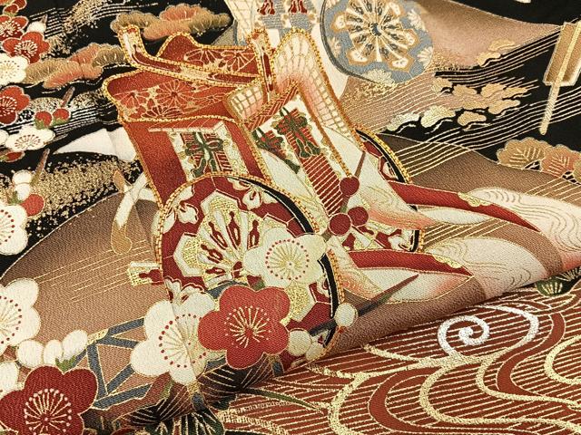 平和屋着物■豪華黒留袖 作家物 駒刺繍 松竹梅 御所車花文 金銀彩 正絹 逸品 BAAY6302hj