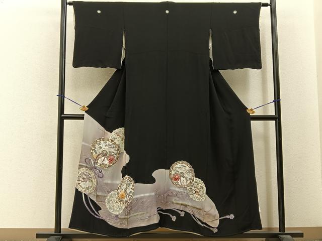 平和屋着物■豪華黒留袖 刺繍 飛鶴鏡裏花文 銀彩 正絹 逸品 BAAY6303hj