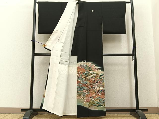 平和屋着物■豪華黒留袖 作家物 駒刺繍 大名行列 金彩 正絹 逸品 BAAY6306hj
