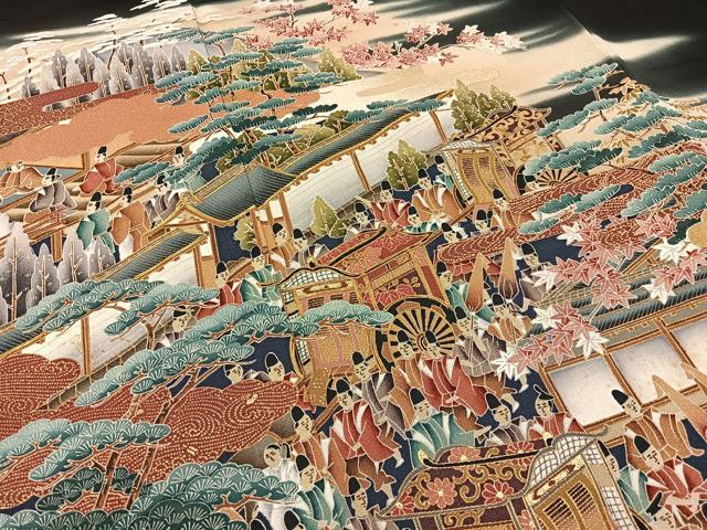 平和屋着物■豪華黒留袖 作家物 駒刺繍 大名行列 金彩 正絹 逸品 BAAY6306hj