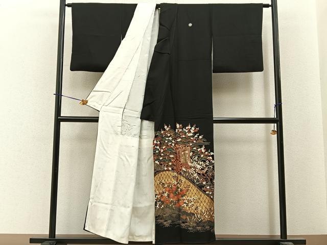 平和屋着物■豪華黒留袖 作家物 駒刺繍 御所車流水花文 金彩 正絹 逸品 BAAY6311hj