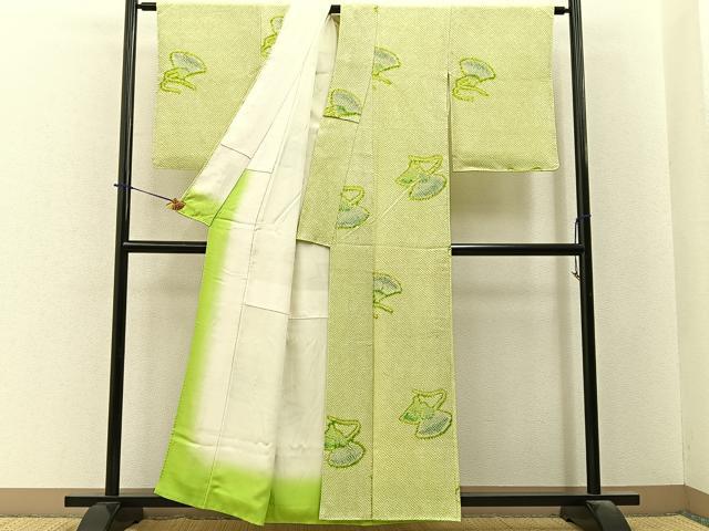 平和屋着物■上質な小紋 総絞り 扇面文 正絹 逸品 BAAY6319hj