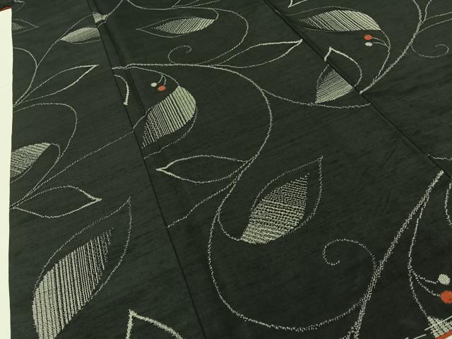 平和屋着物■上質な紬 草葉文 黒地 正絹 逸品 未使用 BAAY6325hj