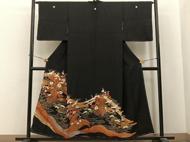 平和屋着物■豪華黒留袖 駒刺繍 飛鶴花車文 金彩 正絹 逸品 BAAY6328hj