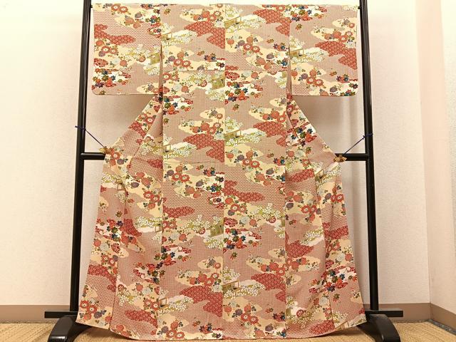 平和屋着物■上質な小紋 雲取風景花文 正絹 逸品 BAAY6331hj