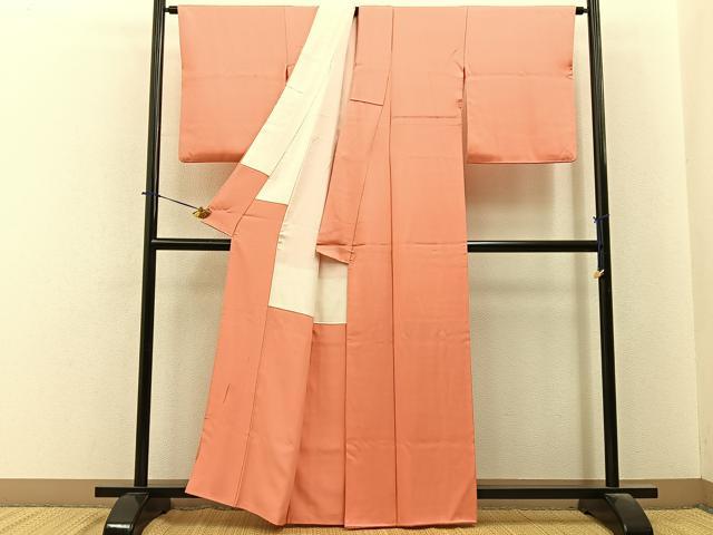 平和屋着物■上質な色無地 珊瑚朱色 正絹 逸品 BAAY6332hj