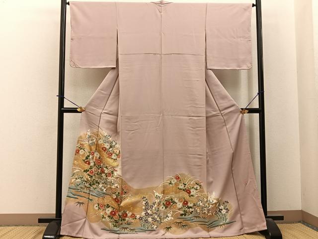 平和屋着物■豪華色留袖 作家物 駒刺繍 雲隠れ秋草文 暈し染め 金彩 正絹 逸品 未使用 BAAY6333hj