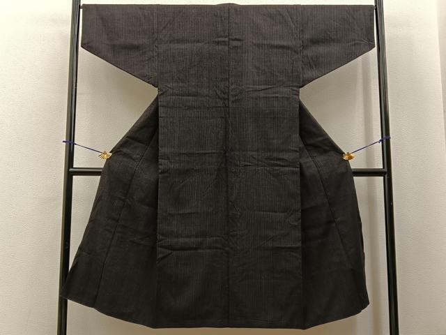 平和屋着物■男性 紬 縞 黒地 正絹 逸品 BAAY6337hj