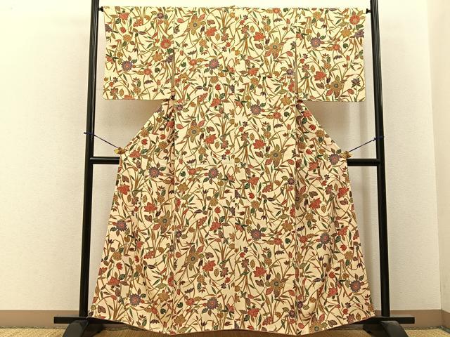 平和屋着物■上質な小紋 草花文 正絹 逸品 BAAY6339hj