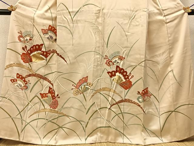平和屋着物■訪問着 駒刺繍 舞蝶文 金彩 正絹 逸品 BAAY6340hj