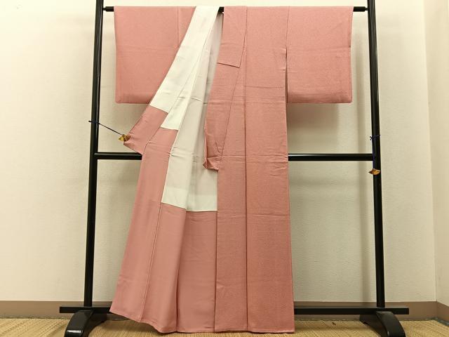平和屋着物■上質な色無地 紋意匠 珊瑚色 正絹 逸品 BAAY6347hj