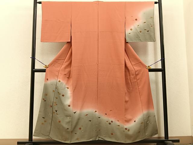 平和屋着物■訪問着 吹き寄せ文 暈し染め 金彩 正絹 逸品 BAAY6349hj