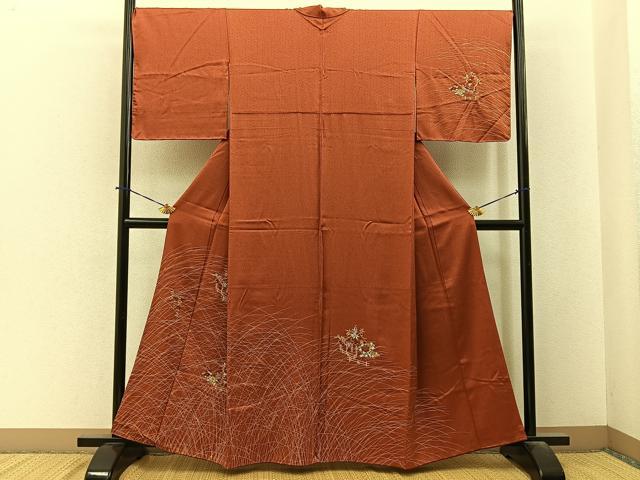 平和屋着物■訪問着 刺繍 竹垣花文 金銀彩 正絹 逸品 BAAY6351hj