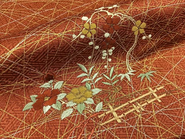 平和屋着物■訪問着 刺繍 竹垣花文 金銀彩 正絹 逸品 BAAY6351hj
